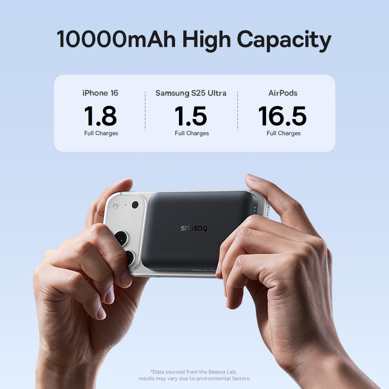 Безжичен външен акумулатор Baseus EnerFill FM11, 10000mAh, 30W, PD + FQI, 1 x QI - 1 x USB-C, Черен