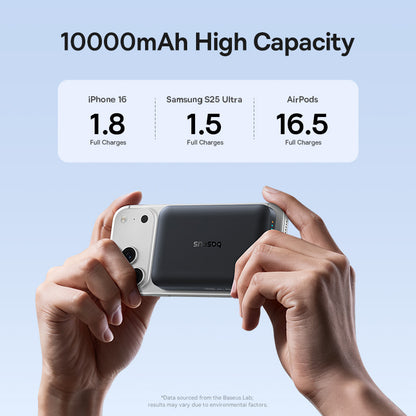 Безжичен външен акумулатор Baseus EnerFill FM11, 10000mAh, 30W, PD + FQI, 1 x QI - 1 x USB-C, Черен