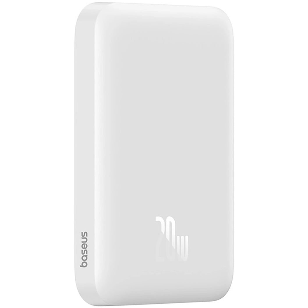 Baseus Магнитна мини безжична външна батерия, 6000mAh, 20W, PD + FQI, 1 x QI - 1 x USB-C, бяла 