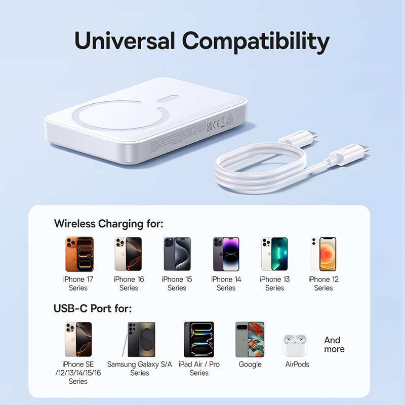 Безжичен външен акумулатор Baseus EnerFill FM11, 10000mAh, 30W, PD + FQI, 1 x QI - 1 x USB-C, бял