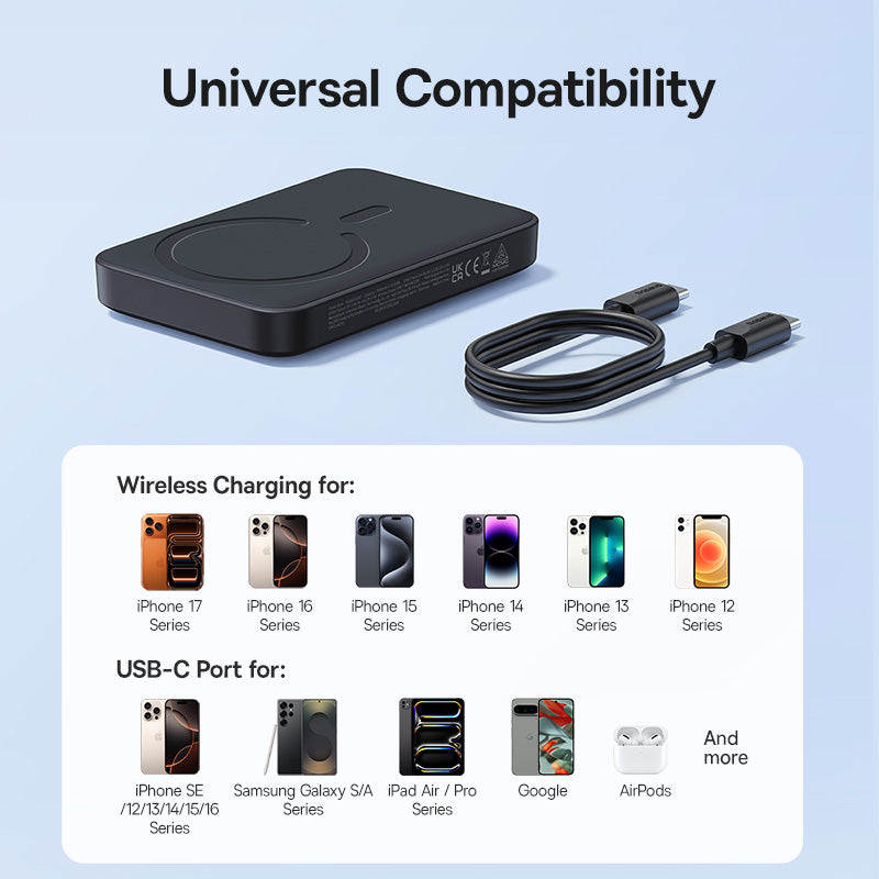 Безжичен външен акумулатор Baseus EnerFill FM11, 10000mAh, 30W, PD + FQI, 1 x QI - 1 x USB-C, Черен