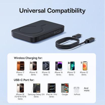 Безжичен външен акумулатор Baseus EnerFill FM11, 10000mAh, 30W, PD + FQI, 1 x QI - 1 x USB-C, Черен