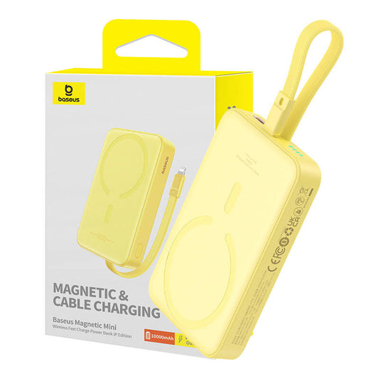 Външна батерия Wireless Baseus Magnetic Mini, 10000mAh, 20W, PD + FQI, 1 x Lightning - 1 x QI - 1 x USB-C, Жълта P10022109Y23-00