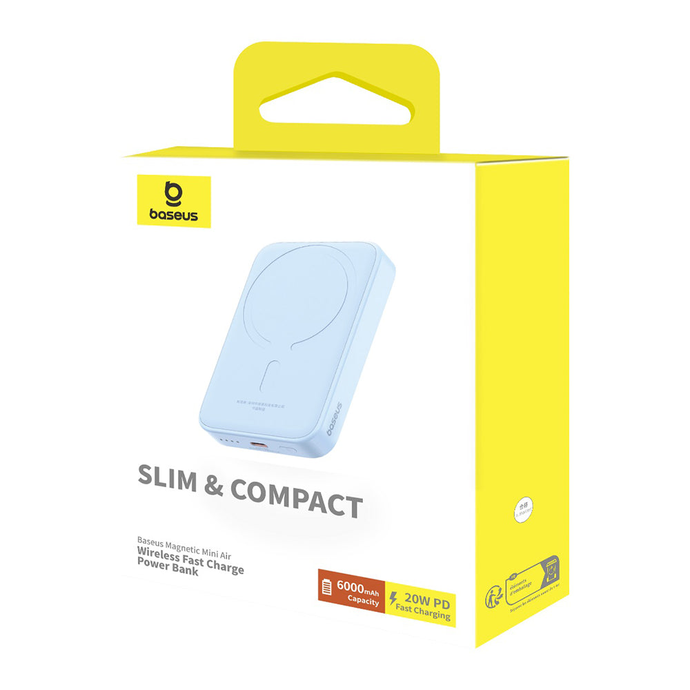 Външна батерия Wireless Baseus Mini Air, 6000mAh, 20W, PD + FQI, 1 x QI - 1 x USB-C, Синя P10059002313-00