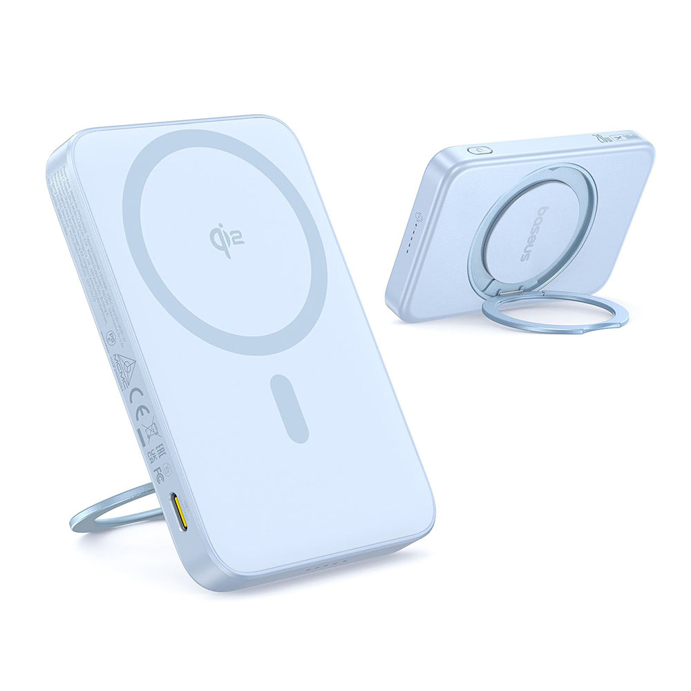 Външна безжична батерия Baseus PicoGo, 5000mAh, 20W, PD + FQI, 1 x QI - 1 x USB-C, Синя P10076800313-00
