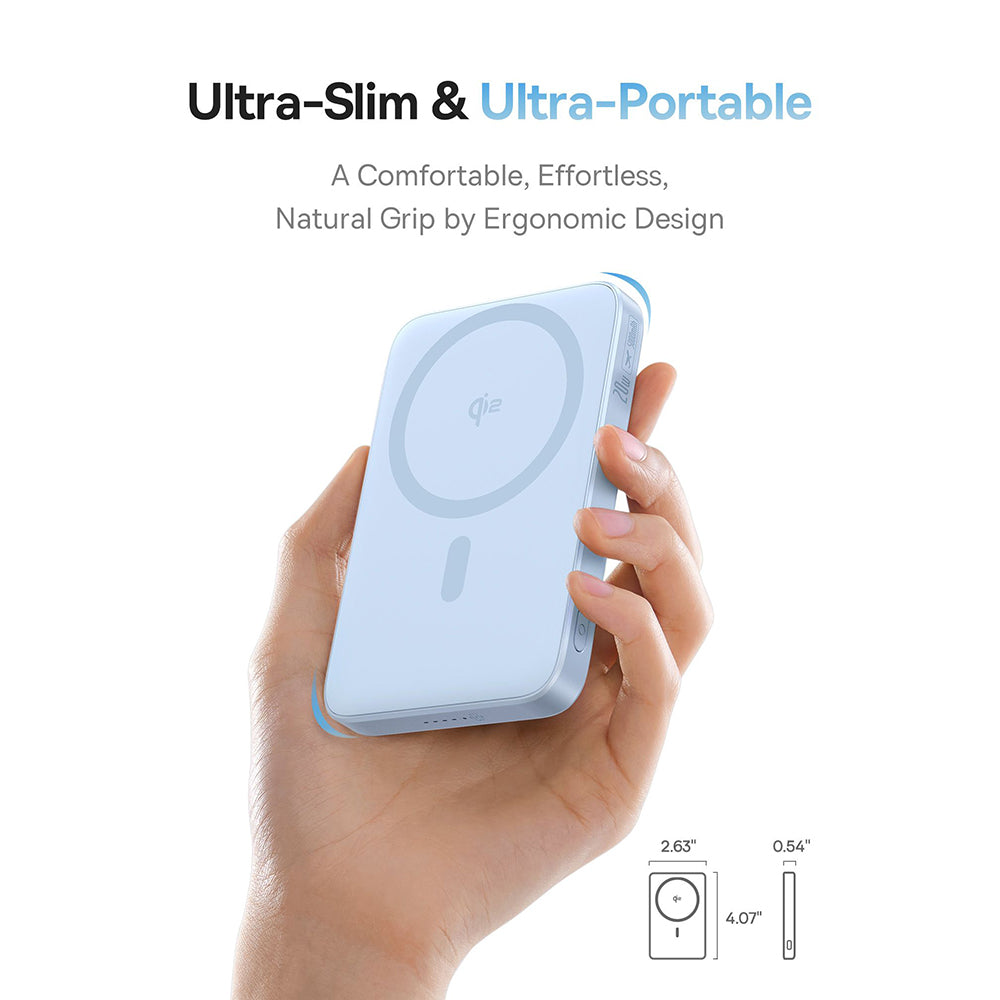 Външна безжична батерия Baseus PicoGo, 5000mAh, 20W, PD + FQI, 1 x QI - 1 x USB-C, Синя P10076800313-00