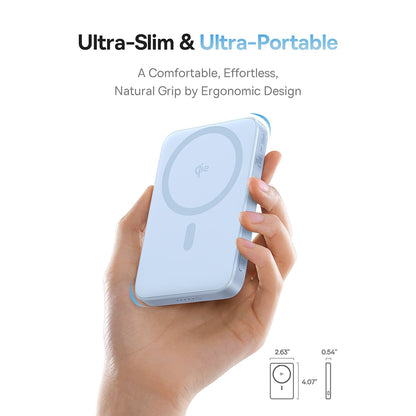 Външна безжична батерия Baseus PicoGo, 5000mAh, 20W, PD + FQI, 1 x QI - 1 x USB-C, Синя P10076800313-00