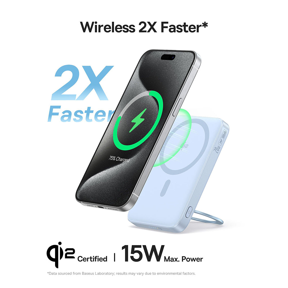 Външна безжична батерия Baseus PicoGo, 5000mAh, 20W, PD + FQI, 1 x QI - 1 x USB-C, Синя P10076800313-00