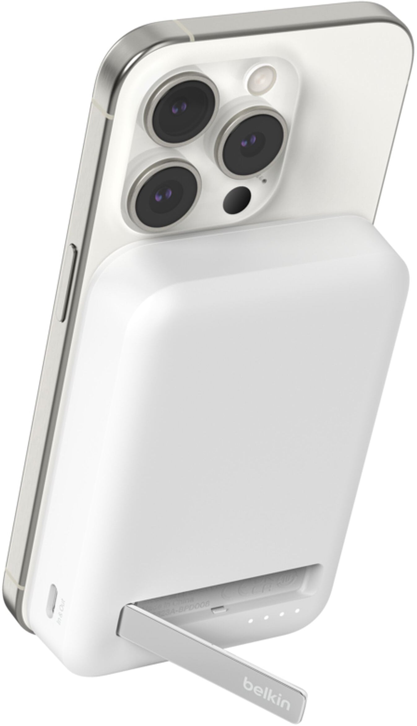 Безжична външна батерия Belkin BoostCharge Pro с поставка, 10000mAh, 15W, FQI, 1 x QI - 1 x USB-C, бяла BPD008btWH