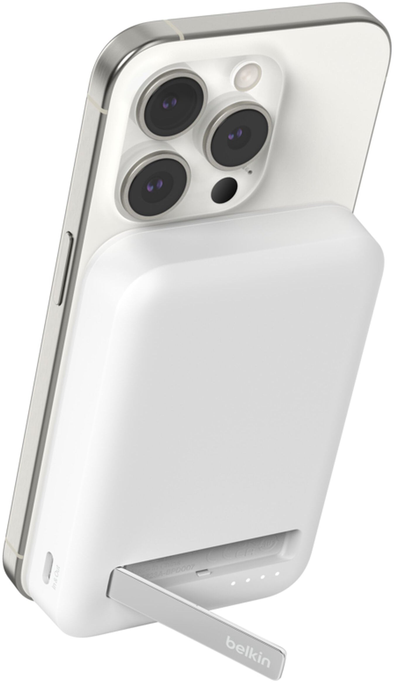 Безжична външна батерия Belkin BoostCharge Pro с поставка, 8000mAh, 15W, FQI, 1 x QI - 1 x USB-C, бяла BPD007btWH