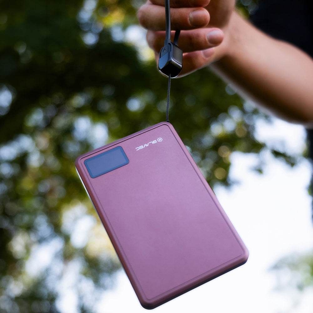 Безжична външна батерия Blavec BJ-03 Slim, 10000 mAh, 22,5 W, PD + FQI, 1 x QI - 1 x USB-C, лилава