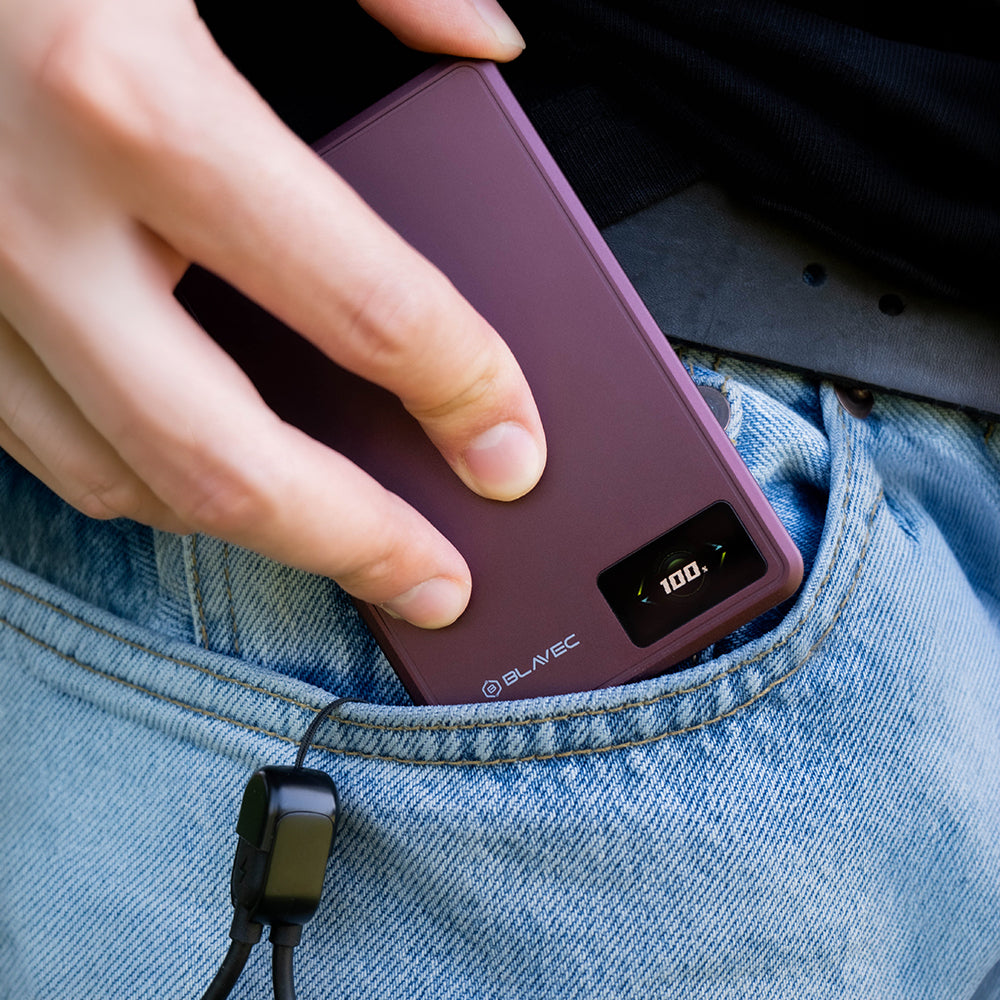 Безжична външна батерия Blavec BJ-03 Slim, 10000 mAh, 22,5 W, PD + FQI, 1 x QI - 1 x USB-C, лилава