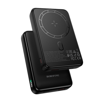 Borofone BJ82A Dawn Wireless External Battery, 10000mAh, 22.5W, QC + PD + FQI, 1 x QI - 1 x USB-A - 1 x USB-C, Black