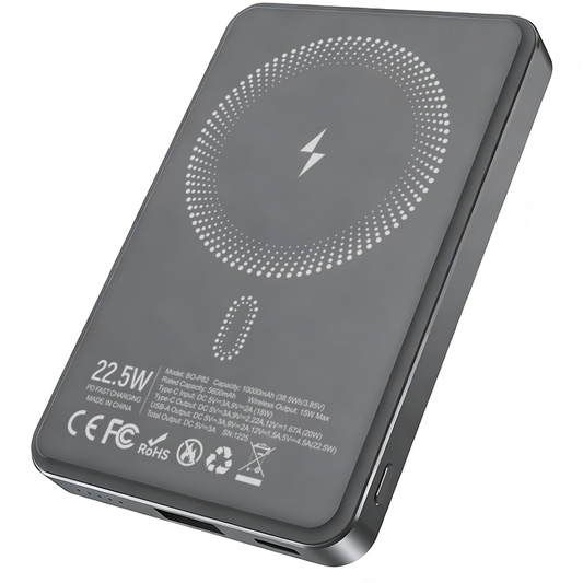 Безжична външна батерия BWOO BO-P82, 10000mAh, 22.5W, PD + FQI, 1 x QI - 1 x USB-C, Сива