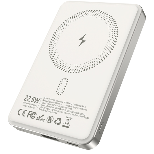 Безжична външна батерия BWOO BO-P82, 10000mAh, 22.5W, PD + FQI, 1 x QI - 1 x USB-C, Бяла