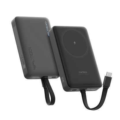 Безжична външна батерия Cuktech WPB100L, 10000mAh, 22.5W, PD + FQI, 1 x QI - 2 x USB-C, Черна CKWPB100LGLBK
