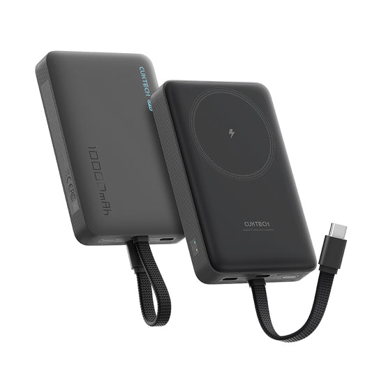 Безжична външна батерия Cuktech WPB100L, 10000mAh, 22.5W, PD + FQI, 1 x QI - 2 x USB-C, Черна CKWPB100LGLBK