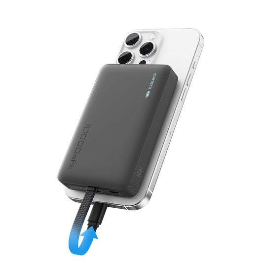 Безжична външна батерия Cuktech WPB100L, 10000mAh, 22.5W, PD + FQI, 1 x QI - 2 x USB-C, Черна CKWPB100LGLBK
