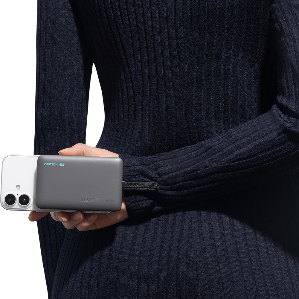 Безжична външна батерия Cuktech WPB100L, 10000mAh, 22.5W, PD + FQI, 1 x QI - 2 x USB-C, Черна CKWPB100LGLBK