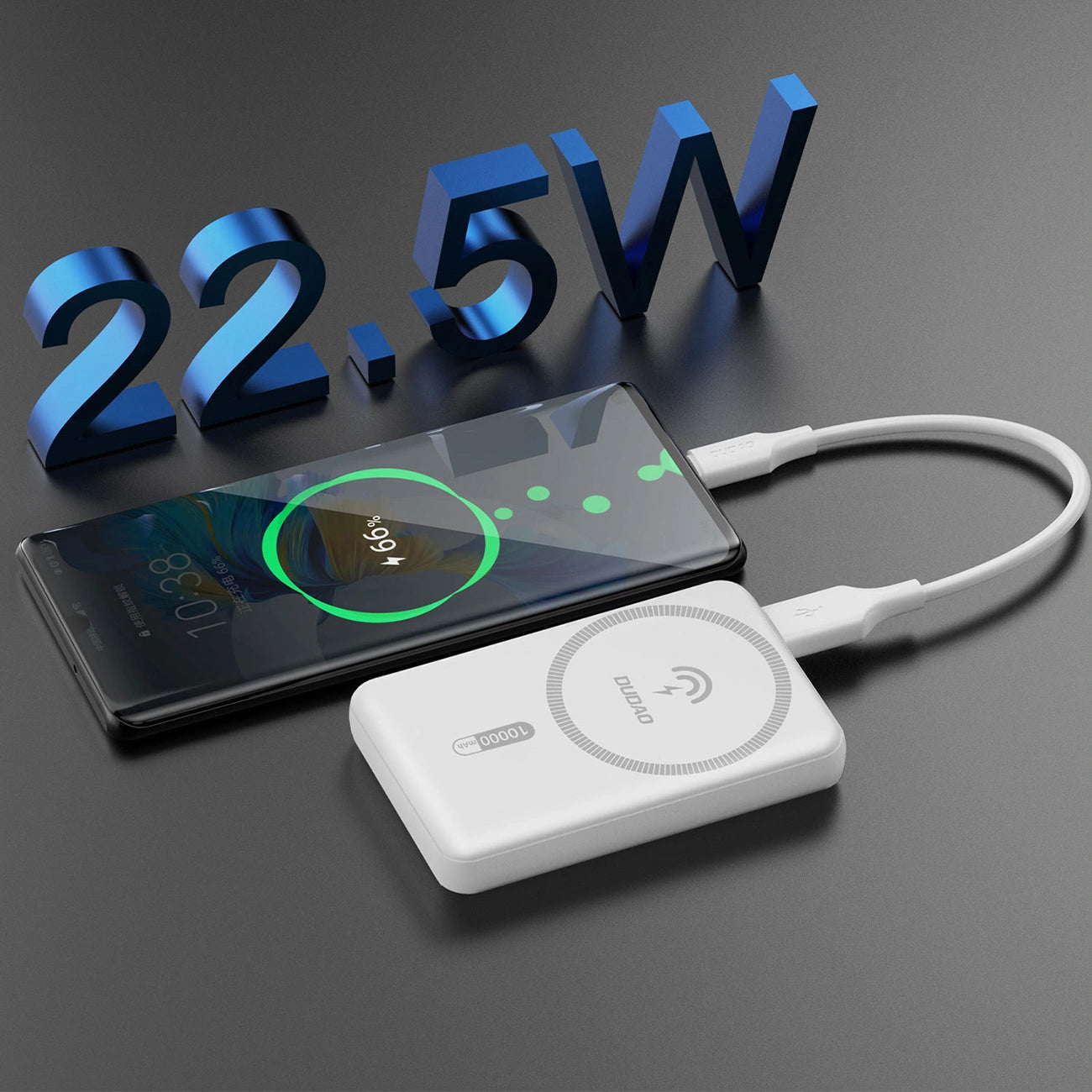 Безжична външна батерия Dudao K14S, 5000mAh, 20W, QC + PD + FQI, 1 x QI - 1 x USB-A - 1 x USB-C, Бяла