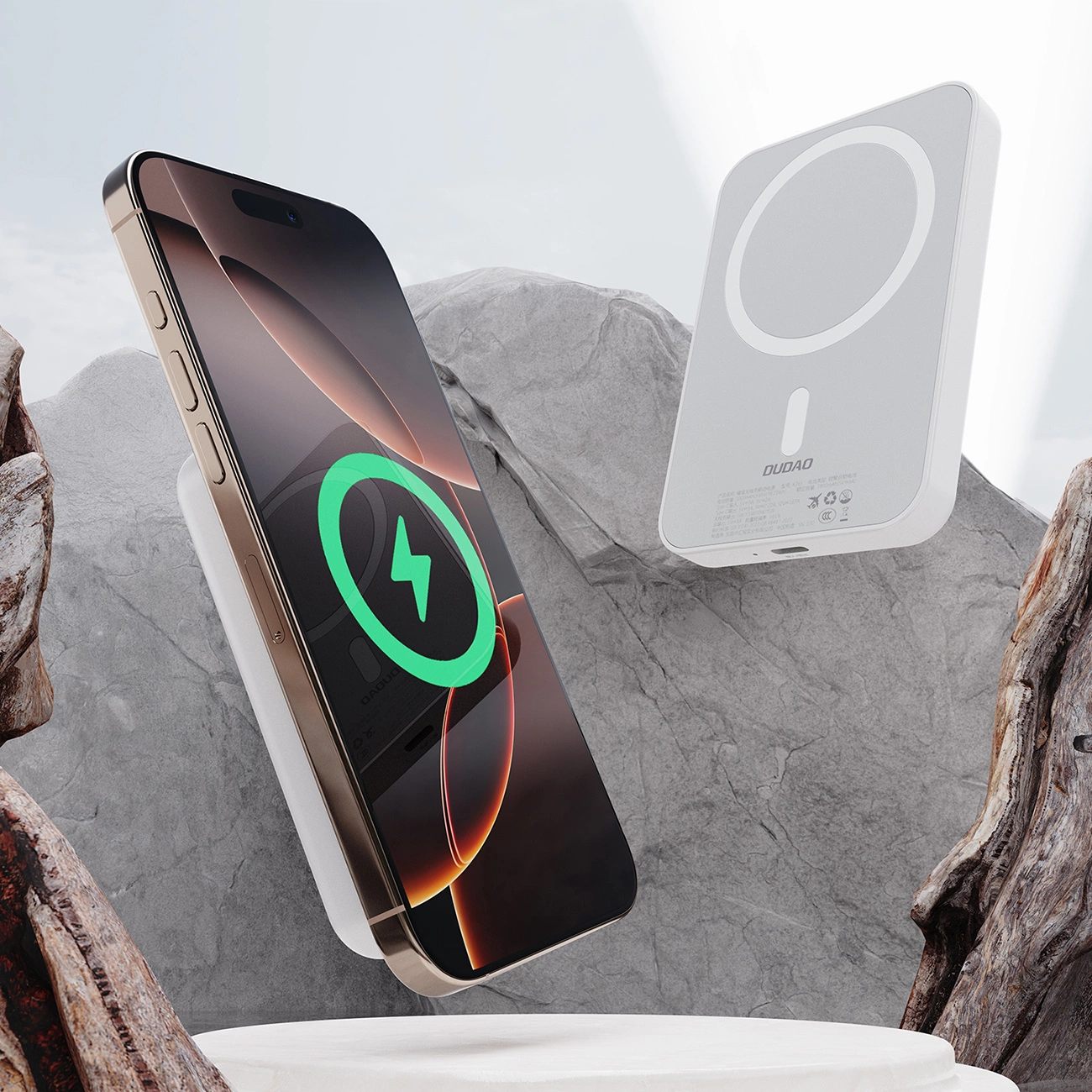 Външна батерия Wireless Dudao K26s, 5000mAh, 20W, PD + FQI, 1 x QI - 1 x USB-C, Бяла