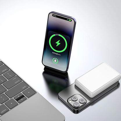 Безжична външна батерия Dudao K14S, 5000mAh, 20W, QC + PD + FQI, 1 x QI - 1 x USB-A - 1 x USB-C, Бяла