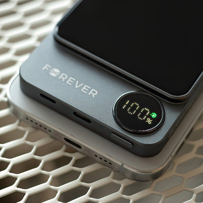 Forever MATB-200 Wireless External Battery, 5000mAh, 20W, PD + FQI, 1 x QI - 1 x USB-C, Black