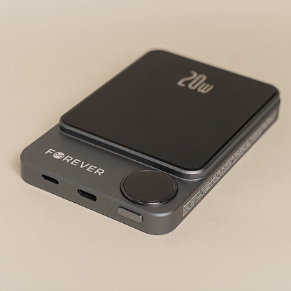 Forever MATB-200 Wireless External Battery, 5000mAh, 20W, PD + FQI, 1 x QI - 1 x USB-C, Black