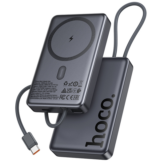 Безжична външна батерия HOCO Q44, 10000mAh, 20W, PD + FQI, 1 x QI - 2 x USB-C, Сива