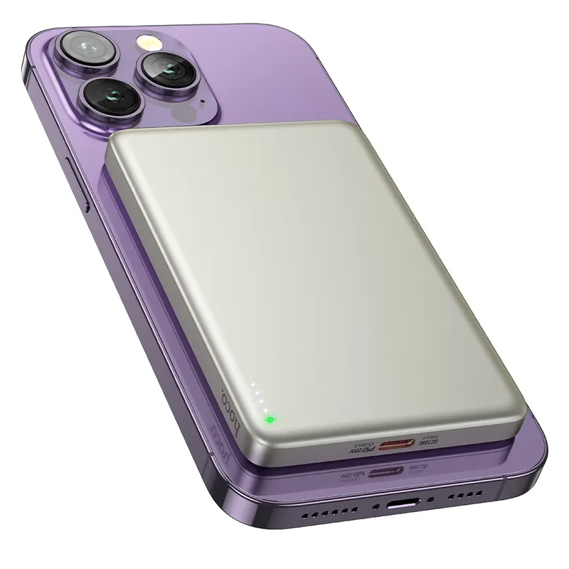 Безжична външна батерия HOCO Q26, 5000mAh, 20W, PD + FQI, 1 x QI - 1 x USB-C, Оранжева