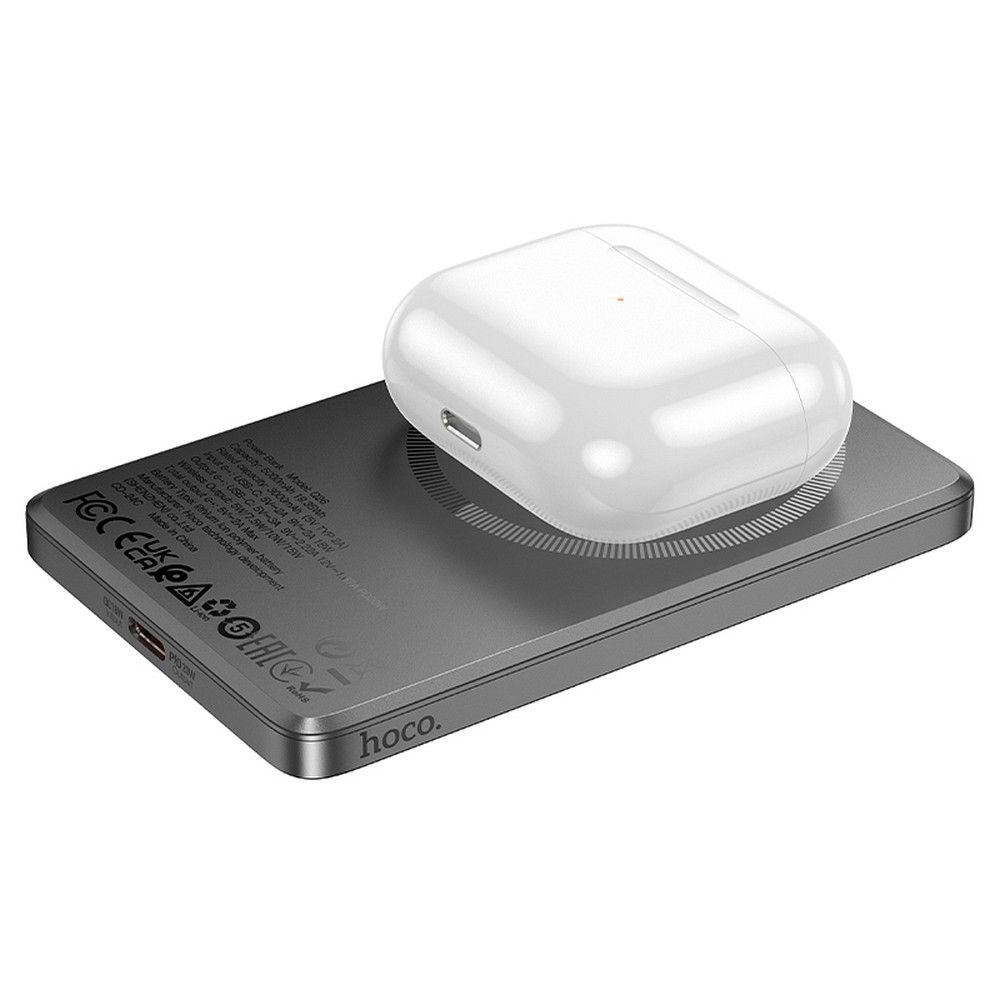 Безжична външна батерия HOCO Q26, 5000mAh, 20W, PD + FQI, 1 x QI - 1 x USB-C, Сива