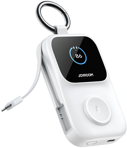 Безжична външна батерия Joyroom JR-W19, 5000mAh, 20W, QC + PD, 1 x Lightning - 1 x QI - 2 x USB-C, бяла