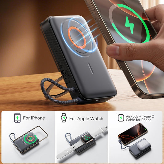 Външна батерия Wireless Joyroom JR-PBM02, 10000mAh, 22.5W, PD + FQI, 1 x QI - 2 x USB-C, Черна