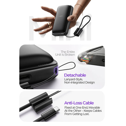 Безжична външна батерия Lisen P604, 10000mAh, 65W, QC + PD + FQI, 1 x QI - 1 x USB-A - 1 x USB-C, Черна