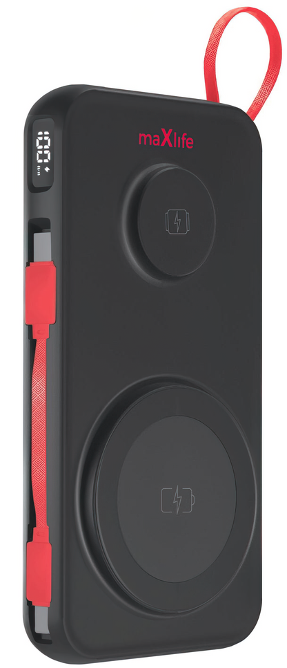 Външна батерия Wireless MaXlife MXPB-08, 10000mAh, 22.5W, QC + PD + FQI + QI, 1 x USB-A - 1 x USB-C - 2 x QI, Черна
