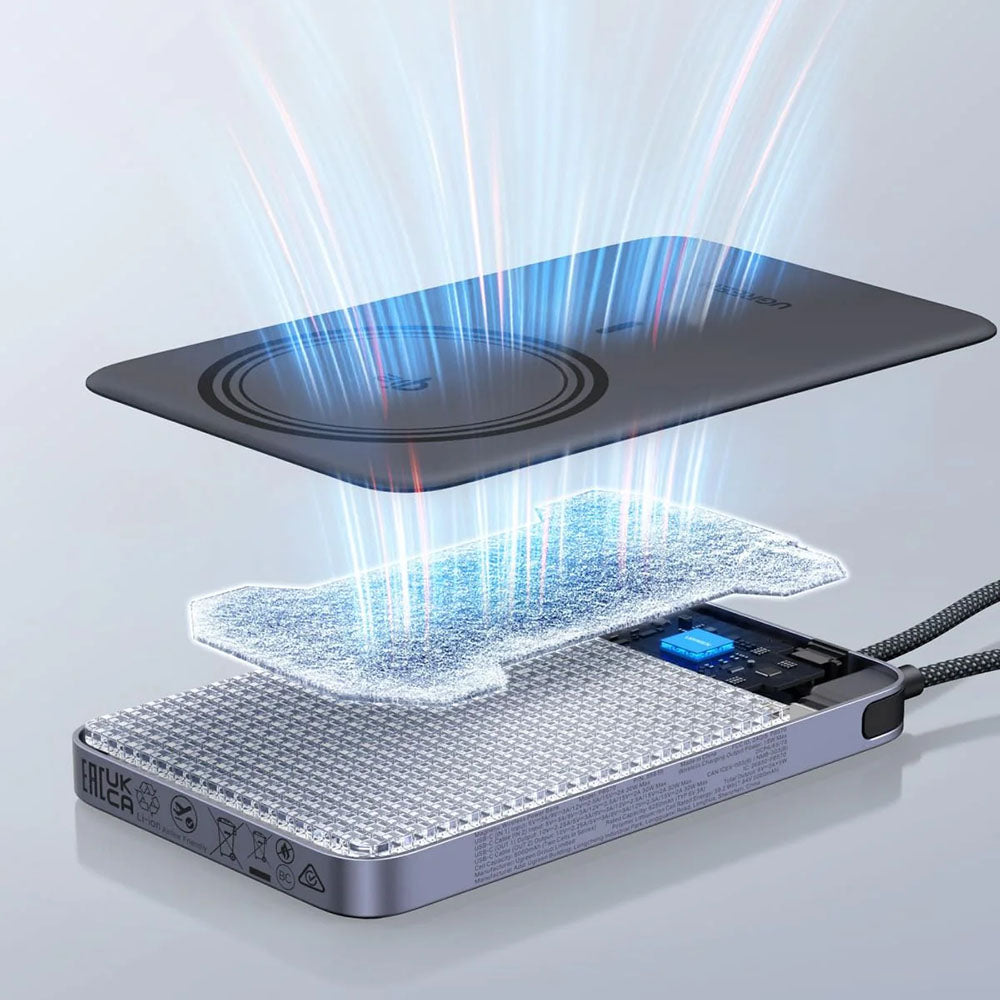 Безжична външна батерия UGREEN PB570 (65839B), 10000 mAh, 30 W, PD + FQI, 1 x QI – 2 x USB-C, синя