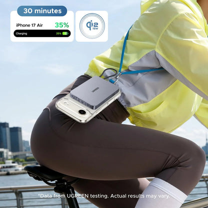 Безжична външна батерия UGREEN PB570 (65839B), 10000 mAh, 30 W, PD + FQI, 1 x QI – 2 x USB-C, синя