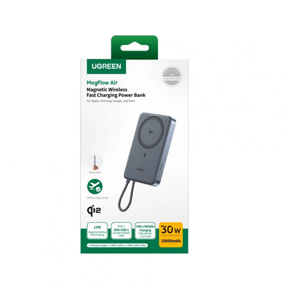 Безжична външна батерия UGREEN PB570 (65839B), 10000 mAh, 30 W, PD + FQI, 1 x QI – 2 x USB-C, синя