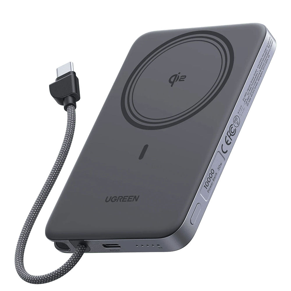 Безжична външна батерия UGREEN PB570 (75982B), 10000mAh, 30W, PD + FQI, 1 x QI - 2 x USB-C, сива