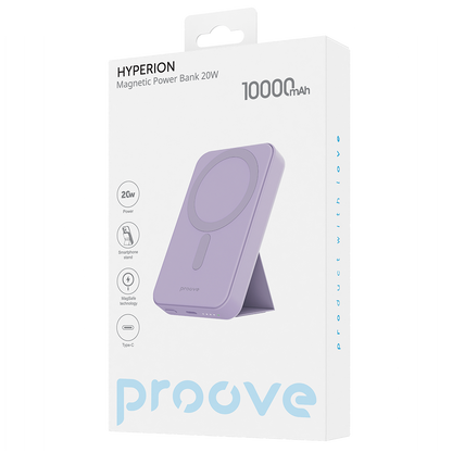 Външна батерия Wireless Proove Hyperion, 10000mAh, 20W, PD + FQI, 1 x QI - 1 x USB-C, Лилав