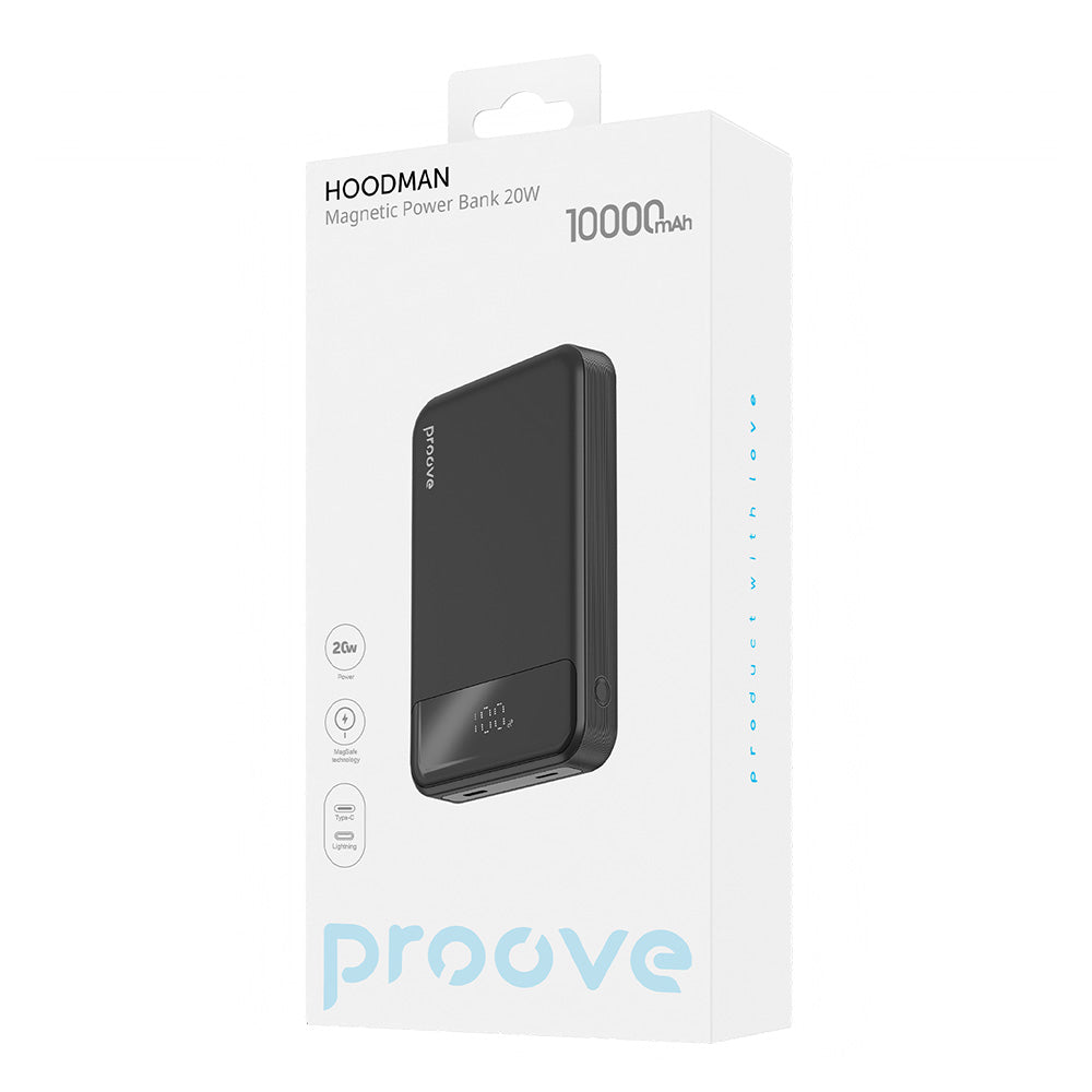 Външна батерия Wireless Proove Hoodman, 10000mAh, 20W, PD + FQI, 1 x QI - 1 x USB-C, Черна PBH120010001