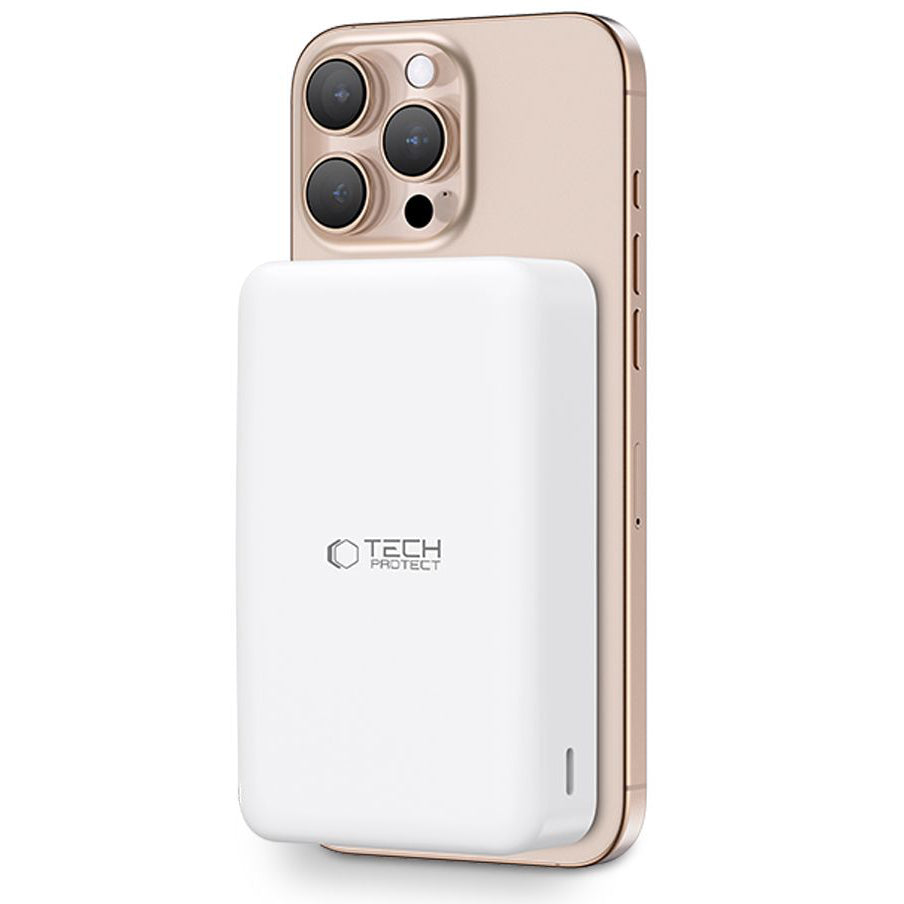 Външна безжична батерия Tech-Protect PB12 LifeMag, 20000mAh, 20W, QC + PD + FQI, 1 x QI - 1 x USB-A - 1 x USB-C, бяла