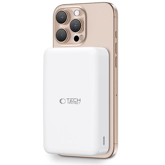 Външна безжична батерия Tech-Protect PB12 LifeMag, 20000mAh, 20W, QC + PD + FQI, 1 x QI - 1 x USB-A - 1 x USB-C, бяла