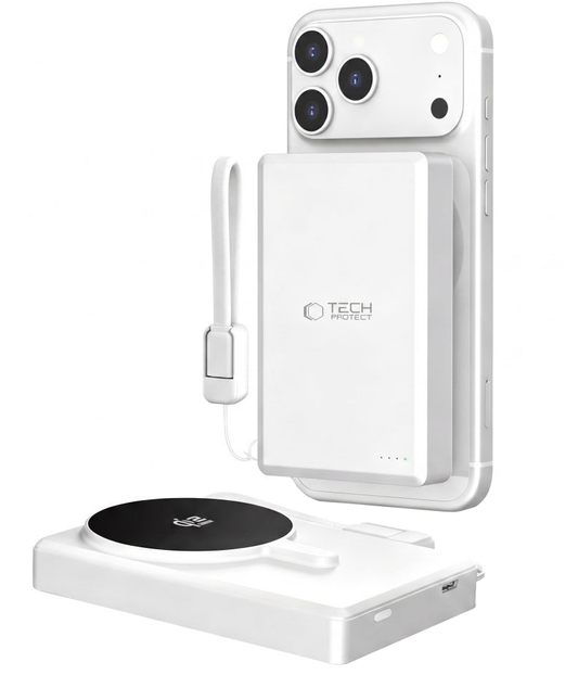 Безжична външна батерия Tech-Protect PB40 LifeMag, 10000mAh, 25W, PD + FQI, 1 x QI - 1 x USB-C, Сребриста