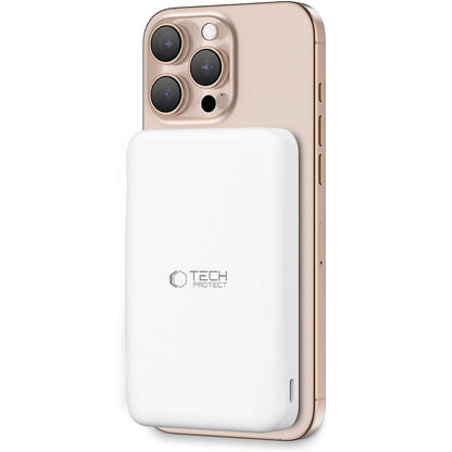 Външна безжична батерия Tech-Protect PB24 LifeMag, 10000mAh, 15W, PD + FQI, 1 x QI - 1 x USB-A - 1 x USB-C, бяла