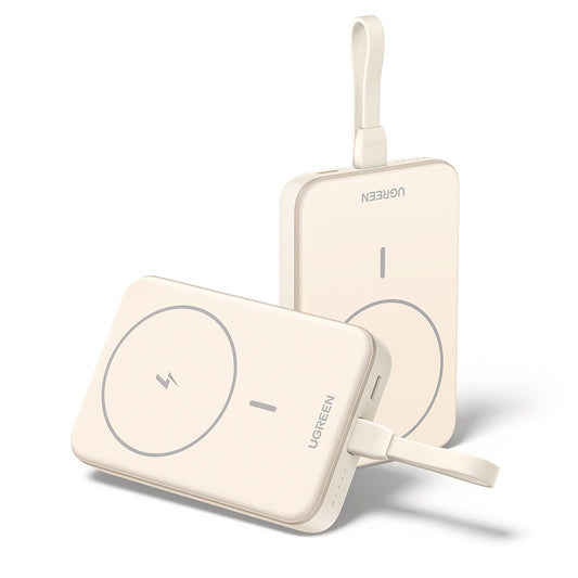 Външна батерия Wireless UGREEN PB760, 10000mAh, 20W, PD + FQI, 1 x QI - 1 x USB-C, Бежов