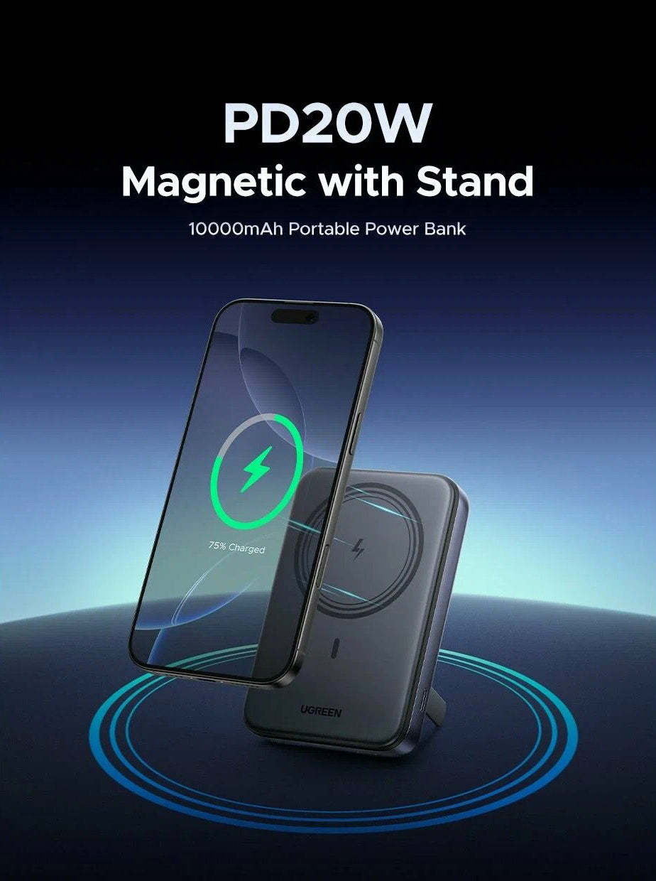 Външна батерия Wireless UGREEN PB562, 10000mAh, 20W, PD + FQI, 1 x QI - 1 x USB-C, Черна