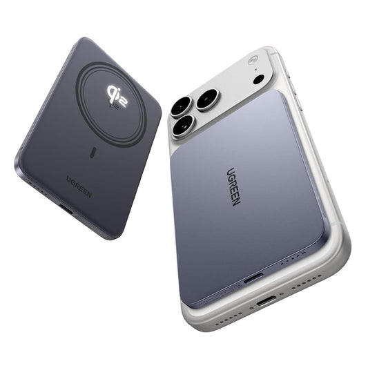 Безжична външна батерия UGREEN PB580 (75984B), 5000mAh, 15W, PD + FQI, 1 x QI - 1 x USB-C, Сива