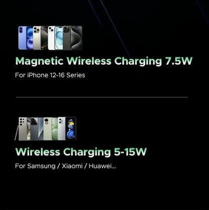 Външна батерия Wireless UGREEN PB562, 10000mAh, 20W, PD + FQI, 1 x QI - 1 x USB-C, Черна