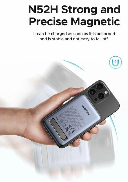 Външна батерия Wireless UGREEN PB562, 10000mAh, 20W, PD + FQI, 1 x QI - 1 x USB-C, Черна